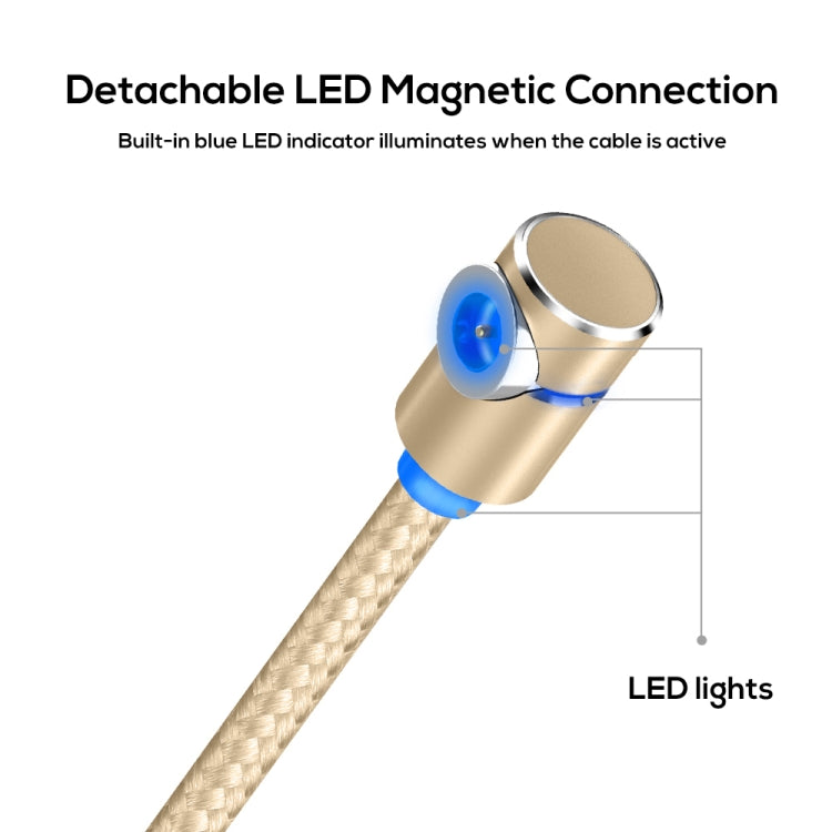 TOPK AM30 1m 2.4A Max USB to 8 Pin + USB-C / Type-C + Micro USB 90 Degree Elbow Magnetic Charging Cable with LED Indicator(Gold) - Charging Cable & Head by TOPK | Online Shopping UK | buy2fix