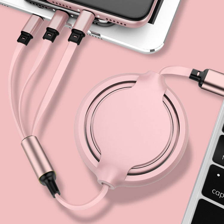 3.5A Liquid Silicone 3 in 1 USB to USB-C / Type-C + 8Pin + Micro USB Retractable Data Syn Charging Cable (Pink) - Multifunction Cable by buy2fix | Online Shopping UK | buy2fix