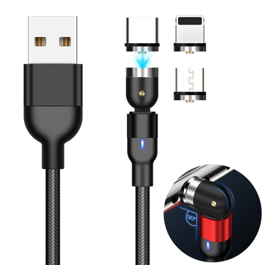 2m 2A Output 3 in 1 USB to 8 Pin + USB-C / Type-C + Micro USB Nylon Braided Rotate Magnetic Charging Cable (Black) - Charging Cable & Head by buy2fix | Online Shopping UK | buy2fix