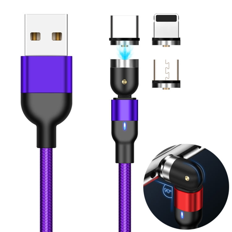 1m 2A Output 3 in 1 USB to 8 Pin + USB-C / Type-C + Micro USB Nylon Braided Rotate Magnetic Charging Cable (Purple) - Charging Cable & Head by buy2fix | Online Shopping UK | buy2fix