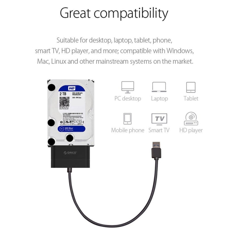 ORICO 20UTS-U3 USB 3.0 to SATA Hard Drive Adapter Cable Converter for 2.5 inch HDD / SSD, Support OTG Function(Black) - eSATA & SATA & IDE by ORICO | Online Shopping UK | buy2fix