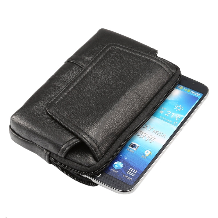 6.0 inch and Below Universal Genuine Leather Men Horizontal Style Case Waist Bag with Belt Hole, For Sony, Huawei, Meizu, Lenovo, ASUS, Cubot, Oneplus, Xiaomi, Ulefone, Letv, DOOGEE, Vkworld, and other Smartphones(Black) - More iPhone Cases by buy2fix | Online Shopping UK | buy2fix