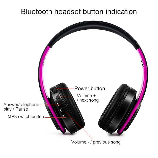 LPT660 Wireless Folding Sports Stereo Music Bluetooth Phones Earphones Support TF Card (Rose Red) - Headset & Headphone by buy2fix | Online Shopping UK | buy2fix