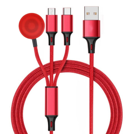 For iPhone / Apple Watch 3 In 1 8 Pin + Type-C / USB-C + Magnetic Charging Base Multi-function Charging Cable, Length: 1m(Red) - Multifunction Cable by buy2fix | Online Shopping UK | buy2fix