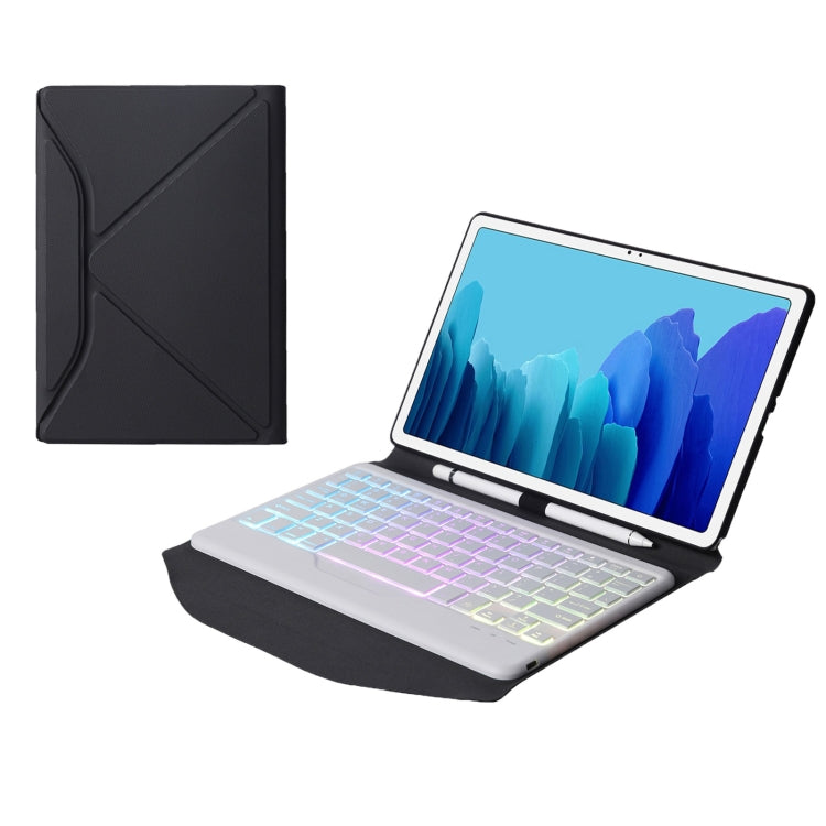 B500S Diamond Texture Triangle Back Holder Splittable Bluetooth Keyboard Leather Tablet Case with Backlight for Samsung Galaxy Tab A7 10.4 2020 (White + Black) - Samsung Keyboard by buy2fix | Online Shopping UK | buy2fix