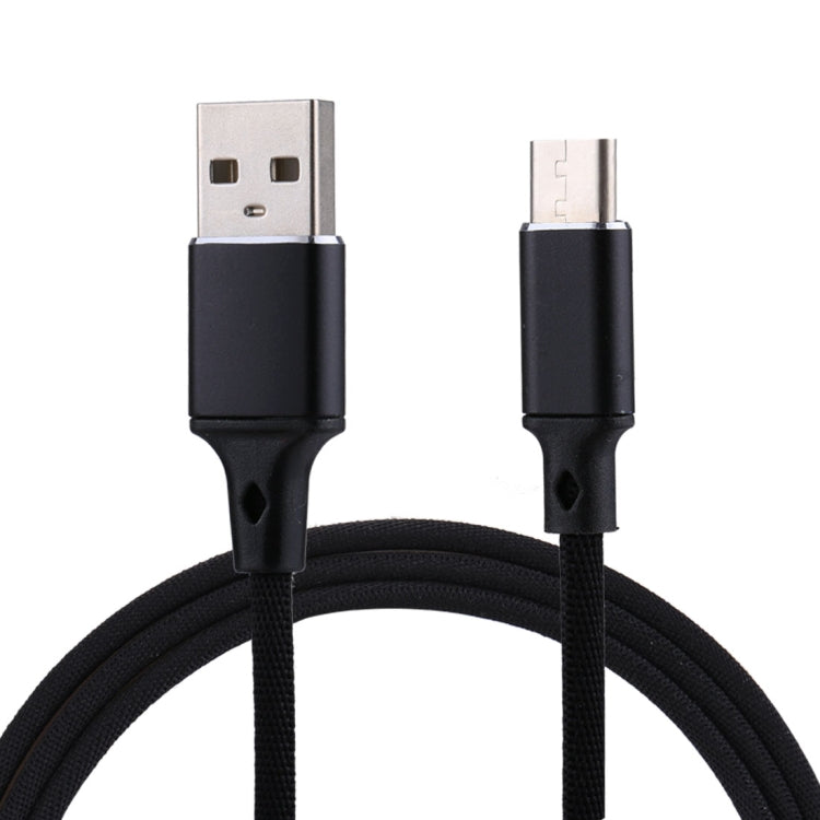 1m 2A Output USB to USB-C / Type-C Nylon Weave Style Data Sync Charging Cable(Black) - USB-C & Type-C Cable by buy2fix | Online Shopping UK | buy2fix