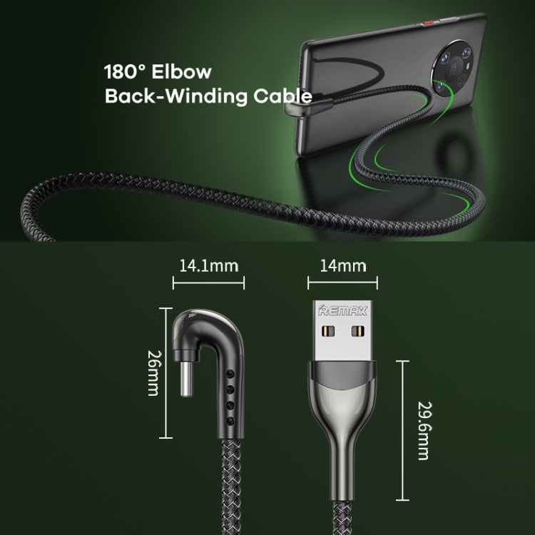 REMAX RC-177a Heymanba II 2.1A USB to USB-C / Type-C 180 Degrees Elbow Zinc Alloy Braided Gaming Data Cable, Cable Length: 1m(Black) - USB-C & Type-C Cable by REMAX | Online Shopping UK | buy2fix