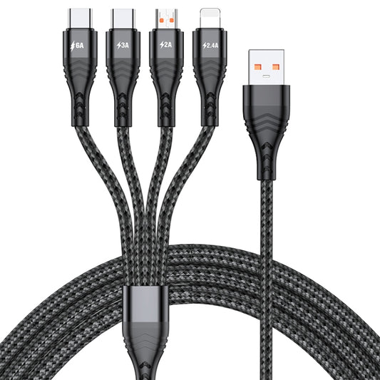 4 in 1 66W 6A USB to 8 Pin + Micro USB + Dual USB-C / Type-C Fast Charging Data Cable, Cable Length: 1.2m(Black) - Multifunction Cable by buy2fix | Online Shopping UK | buy2fix