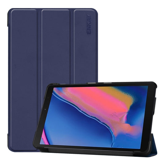 ENKAY PU Leather + Plastic Bottom Case with Three-folding Holder for Galaxy Tab A 8 (2019) P200 / P205(Dark Blue) - Tab A 8.0 & S Pen (2019) P200/P205 by ENKAY | Online Shopping UK | buy2fix