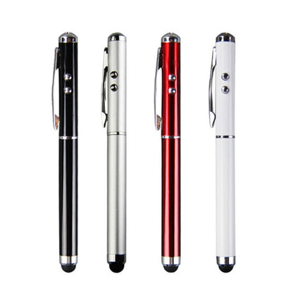 At-16 4 in 1 Mobile Phone Tablet Universal Handwriting Touch Screen Pen with Common Writing Pen & Red Laser & LED Light Function(White) - Stylus Pen by buy2fix | Online Shopping UK | buy2fix