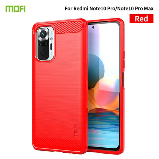 For Xiaomi Redmi Note 10 Pro / Note 10 Pro Max MOFI Gentleness Series Brushed Texture Carbon Fiber Soft TPU Case(Red) - Xiaomi Cases by MOFI | Online Shopping UK | buy2fix