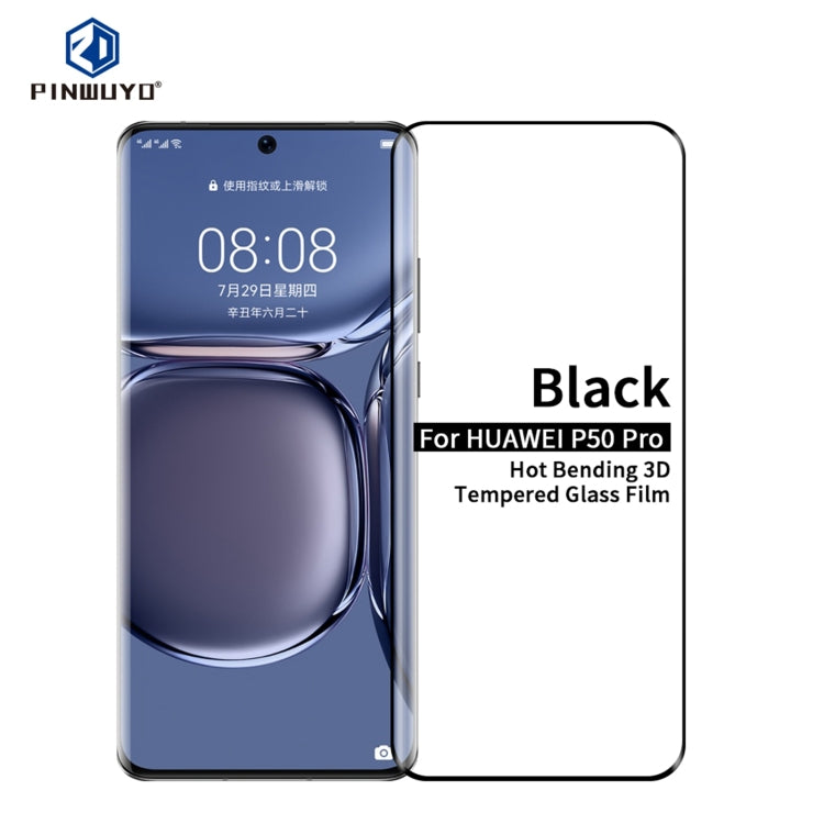 For Huawei P50 Pro PINWUYO 9H 3D Hot Bending Tempered Glass Film(Black) - Huawei Tempered Glass by PINWUYO | Online Shopping UK | buy2fix