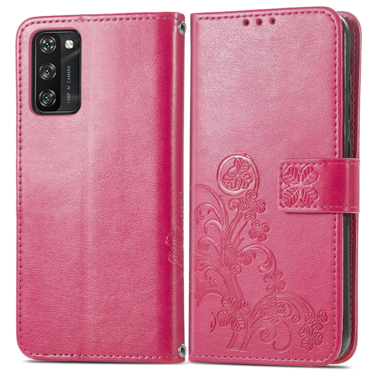 For Blackview A100 Four-leaf Clasp Embossed Buckle Mobile Phone Protection Leather Case with Lanyard & Card Slot & Wallet & Bracket Function(Magenta) - More Brand by buy2fix | Online Shopping UK | buy2fix