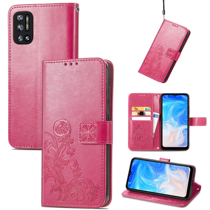 For DOOGEE N40 Pro Four-leaf Clasp Embossed Leather Case with Lanyard & Card Slot & Wallet & Holder(Magenta) - More Brand by buy2fix | Online Shopping UK | buy2fix