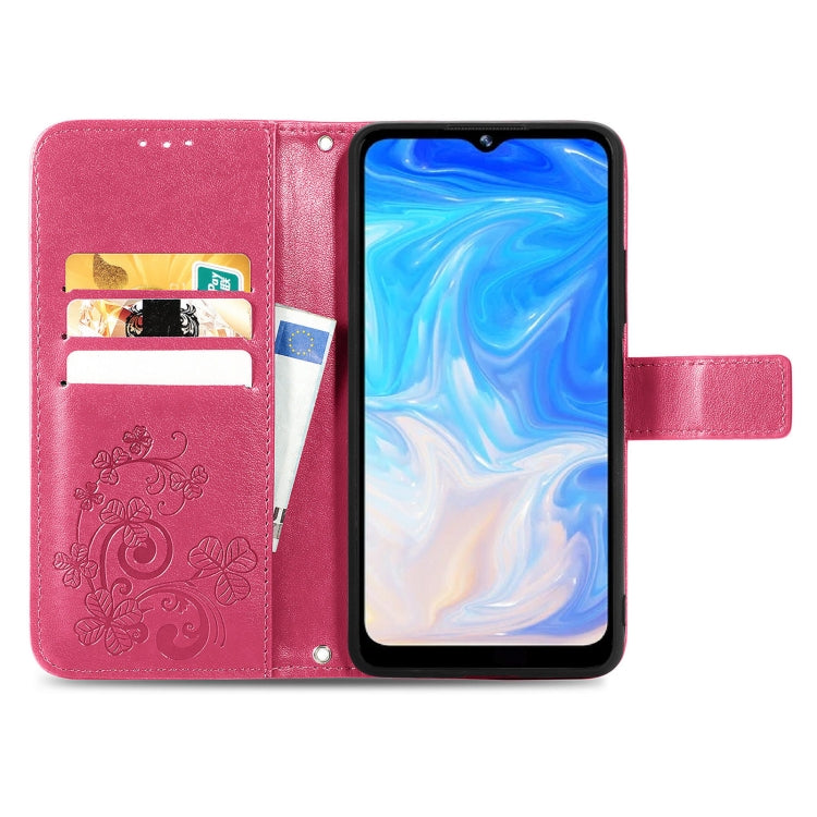 For DOOGEE N40 Pro Four-leaf Clasp Embossed Leather Case with Lanyard & Card Slot & Wallet & Holder(Magenta) - More Brand by buy2fix | Online Shopping UK | buy2fix