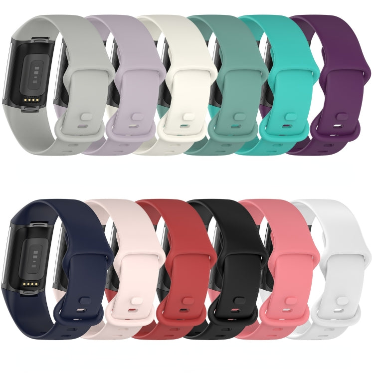 For Fitbit Charge 5 Monochromatic Silicone Watch Band, Size：Large Size(Dark blue) - Watch Bands by buy2fix | Online Shopping UK | buy2fix