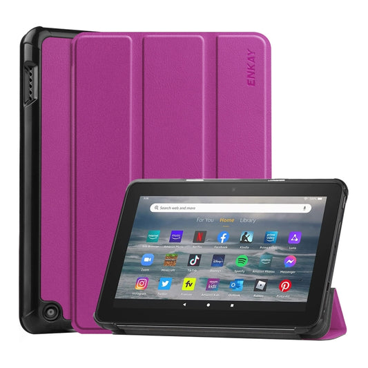 For Amazon Fire 7 12th 2022 ENKAY Smart Leather Tablet Case(Purple) - Amazon by ENKAY | Online Shopping UK | buy2fix