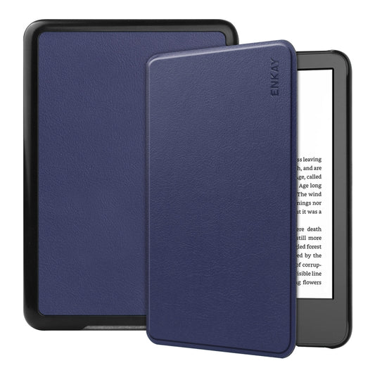 For Amazon Kindle 2022 Gen11 ENKAY Custer Texture Leather Smart Case(Dark Blue) - Amazon by ENKAY | Online Shopping UK | buy2fix