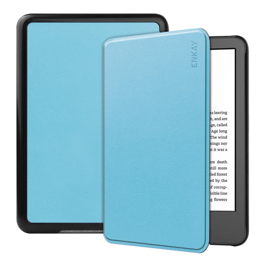 For Amazon Kindle 2022 Gen11 ENKAY Custer Texture Leather Smart Case(Light Blue) - Amazon by ENKAY | Online Shopping UK | buy2fix