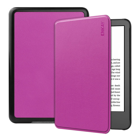 For Amazon Kindle 2022 Gen11 ENKAY Custer Texture Leather Smart Case(Purple) - Amazon by ENKAY | Online Shopping UK | buy2fix