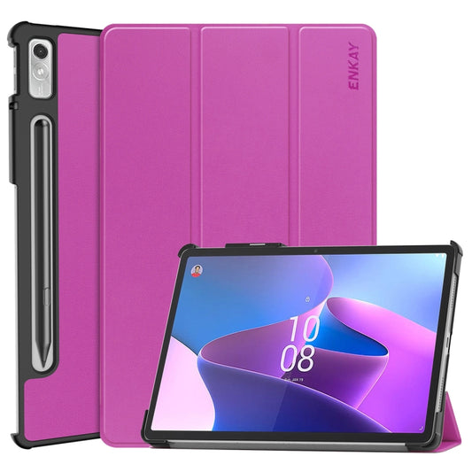 For Lenovo Tab P11 Pro Gen2 11.2 inch 2022 ENKAY Tri-fold Custer Texture Leather Stand Smart Case(Purple) - Lenovo by ENKAY | Online Shopping UK | buy2fix