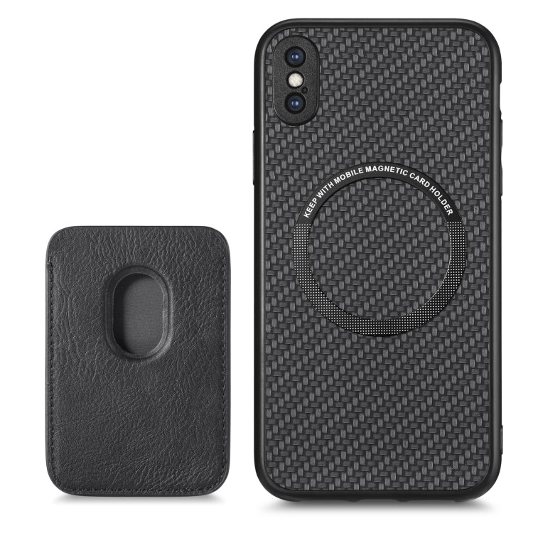 For iPhone XS Max Carbon Fiber Leather Card Magsafe Magnetic Phone Case(Black) - More iPhone Cases by buy2fix | Online Shopping UK | buy2fix