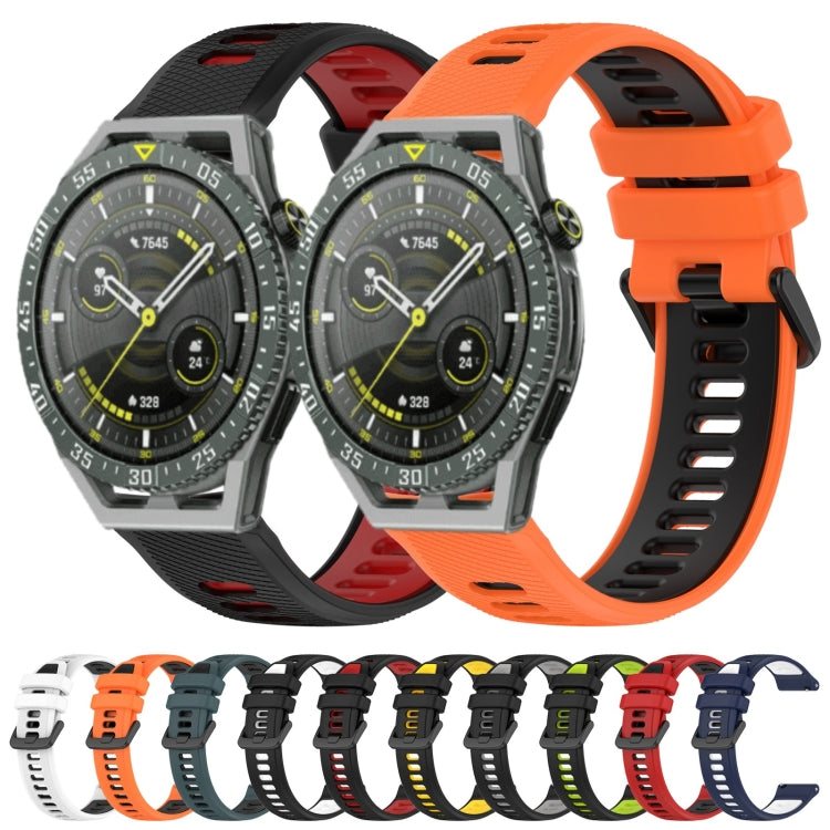 For Huawei Watch GT3 46mm 22mm Sports Two-Color Silicone Watch Band(Black+Green) - Watch Bands by buy2fix | Online Shopping UK | buy2fix
