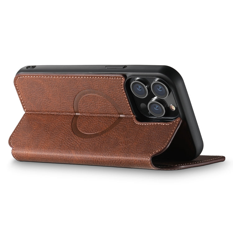 For iPhone 12 Pro Max Suteni J06 Retro Matte Litchi Texture Leather Magnetic Magsafe Phone Case(Brown) - iPhone 12 Pro Max Cases by Suteni | Online Shopping UK | buy2fix