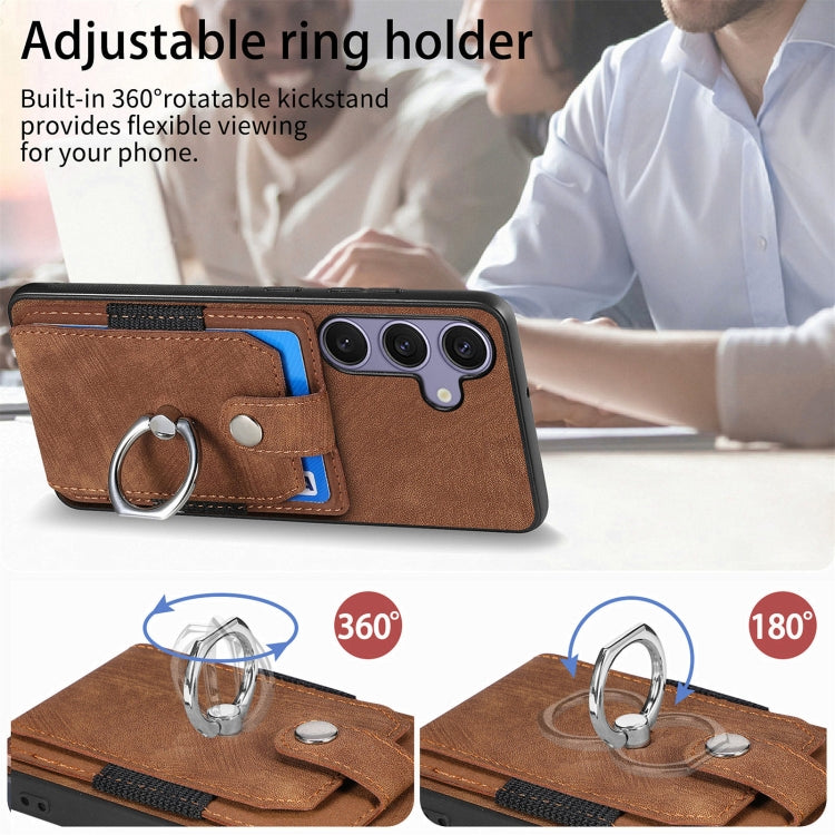 For Samsung Galaxy S25+ 5G Retro Skin-feel Ring Card Wallet Phone Case(Brown) - Galaxy S25+ 5G Cases by buy2fix | Online Shopping UK | buy2fix