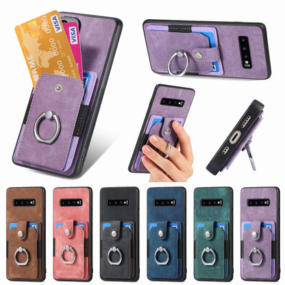 For Samsung Galaxy S25+ 5G Retro Skin-feel Ring Card Wallet Phone Case(Black) - Galaxy S25+ 5G Cases by buy2fix | Online Shopping UK | buy2fix