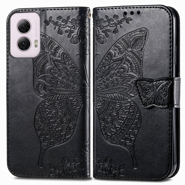 For Motorola Moto G Power 2024 Butterfly Love Flower Embossed Leather Phone Case(Black) - Motorola Cases by buy2fix | Online Shopping UK | buy2fix