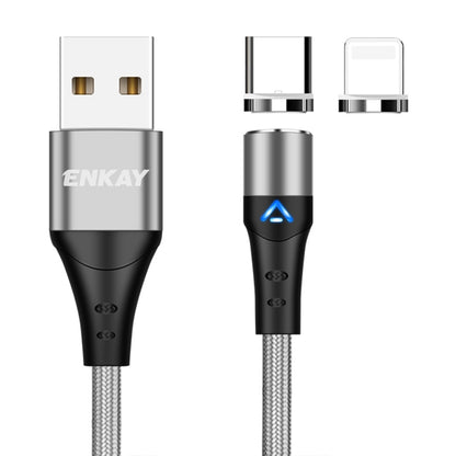 ENKAY 2 in 1 3A USB to 8 Pin + Type-C Magnetic Fast Charging Data Cable, Length:2m(Silver) - Charging Cable & Head by ENKAY | Online Shopping UK | buy2fix