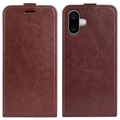 For iPhone 16 R64 Texture Single Vertical Flip Leather Phone Case(Brown) - iPhone 16 Cases by buy2fix | Online Shopping UK | buy2fix