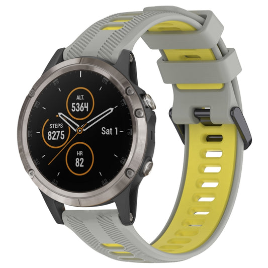 For Garmin Fenix 5 Plus Sports Two-Color Silicone Watch Band(Grey+Yellow) - Watch Bands by buy2fix | Online Shopping UK | buy2fix