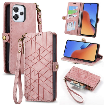 For Xiaomi Redmi 12 Geometric Zipper Wallet Side Buckle Leather Phone Case(Pink) - Xiaomi Cases by buy2fix | Online Shopping UK | buy2fix