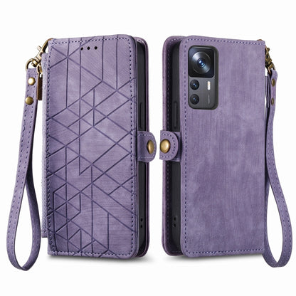 For Xiaomi 13 Geometric Zipper Wallet Side Buckle Leather Phone Case(Purple) - 13 Cases by buy2fix | Online Shopping UK | buy2fix