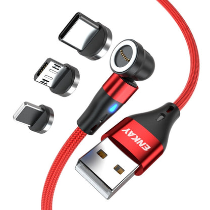 ENKAY 3 in 1 3A USB to Type-C / 8 Pin / Micro USB Magnetic 540 Degrees Rotating Fast Charging Cable, Length:2m(Red) - Charging Cable & Head by ENKAY | Online Shopping UK | buy2fix