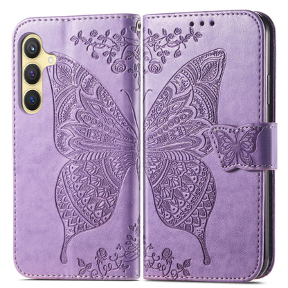 For Samsung Galaxy S25+ 5G Butterfly Love Flower Embossed Leather Phone Case(Light Purple) - Galaxy S25+ 5G Cases by buy2fix | Online Shopping UK | buy2fix