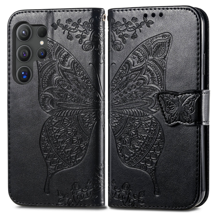 For Samsung Galaxy S25 Ultra 5G Butterfly Love Flower Embossed Leather Phone Case(Black) - Galaxy S25 Ultra 5G Cases by buy2fix | Online Shopping UK | buy2fix