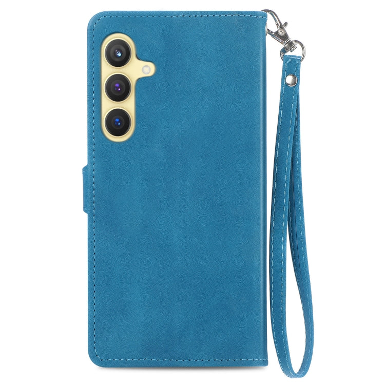 For Samsung Galaxy S24+ 5G Embossed Flower Zipper Leather Phone Case(Blue) - Galaxy S24+ 5G Cases by buy2fix | Online Shopping UK | buy2fix