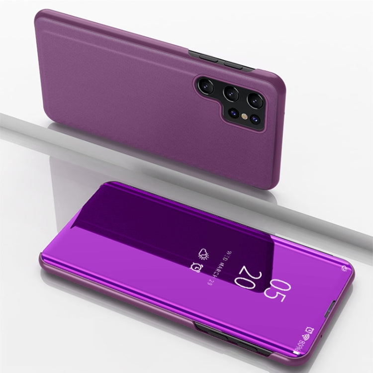 For Samsung Galaxy S25 Ultra 5G Plated Mirror Horizontal Flip Leather Phone Case with Holder(Purple) - Galaxy S25 Ultra 5G Cases by buy2fix | Online Shopping UK | buy2fix