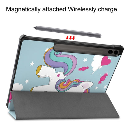 For Samsung Galaxy Tab S9 FE+ 12.4 JUNSUNMAY Custer Painted 3-Fold Stand Leather Smart Tablet Case(Unicorn) - Galaxy Tab S9 FE+ by JUNSUNMAY | Online Shopping UK | buy2fix