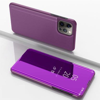 For iPhone 16 Pro Plated Mirror Horizontal Flip Leather Phone Case with Holder(Purple) - iPhone 16 Pro Cases by buy2fix | Online Shopping UK | buy2fix