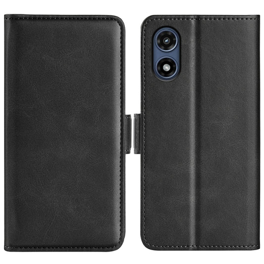 For Motorola Moto G Play 2024 Dual-side Magnetic Buckle Horizontal Flip Leather Phone Case(Black) - Motorola Cases by buy2fix | Online Shopping UK | buy2fix