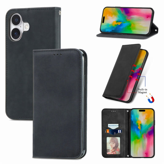 For iPhone 16 Retro Skin Feel Magnetic Flip Leather Phone Case(Black) - iPhone 16 Cases by buy2fix | Online Shopping UK | buy2fix