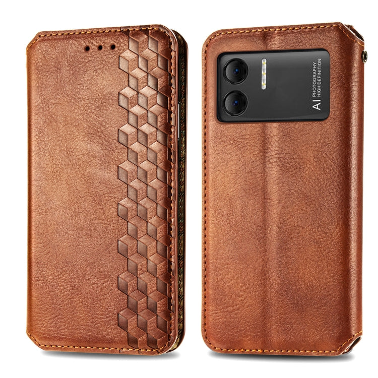 For DOOGEE X98 Pro / X98 Cubic Grid Pressed Magnetic Leather Phone Case(Brown) - Doogee Cases by buy2fix | Online Shopping UK | buy2fix