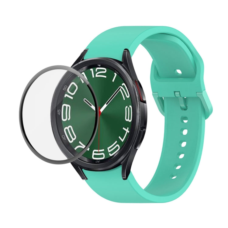 For Samsung Galaxy Watch6 Classic 43mm JUNSUNMAY Silicone Adjustable Strap + Full Coverage PMMA Screen Protector Kit(Cyan) - Watch Bands by JUNSUNMAY | Online Shopping UK | buy2fix