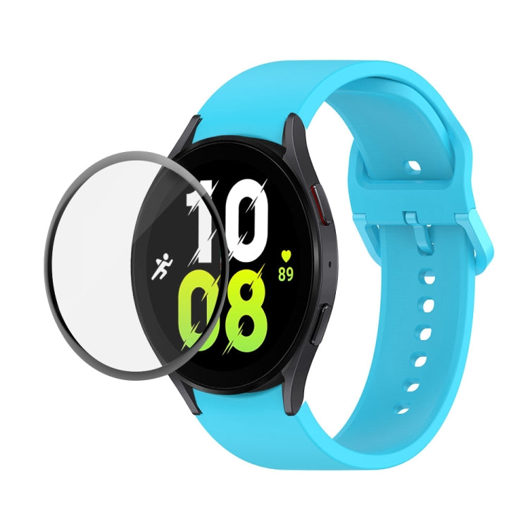 For Samsung Galaxy Watch5 44mm JUNSUNMAY Silicone Adjustable Strap + Full Coverage PMMA Screen Protector Kit(Sky Blue) - Watch Bands by JUNSUNMAY | Online Shopping UK | buy2fix