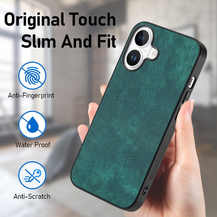 For iPhone 16 Vintage Leather PC Back Cover Phone Case(Green) - iPhone 16 Cases by buy2fix | Online Shopping UK | buy2fix