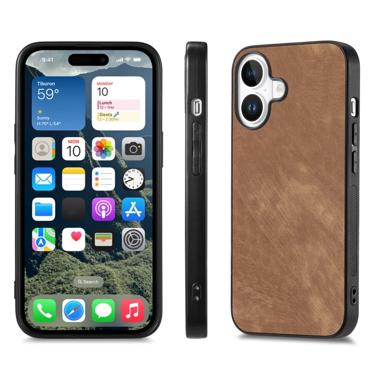 For iPhone 16 Plus Vintage Leather PC Back Cover Phone Case(Brown) - iPhone 16 Plus Cases by buy2fix | Online Shopping UK | buy2fix